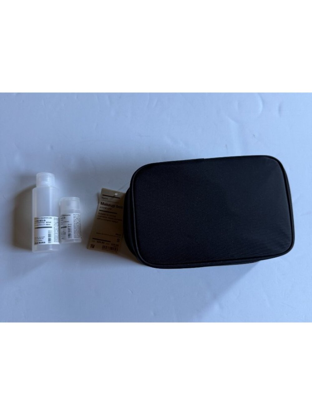 MUJI Nylon Black Makeup Box Small + 2 MUJI Petit Bottles Travel Bundle